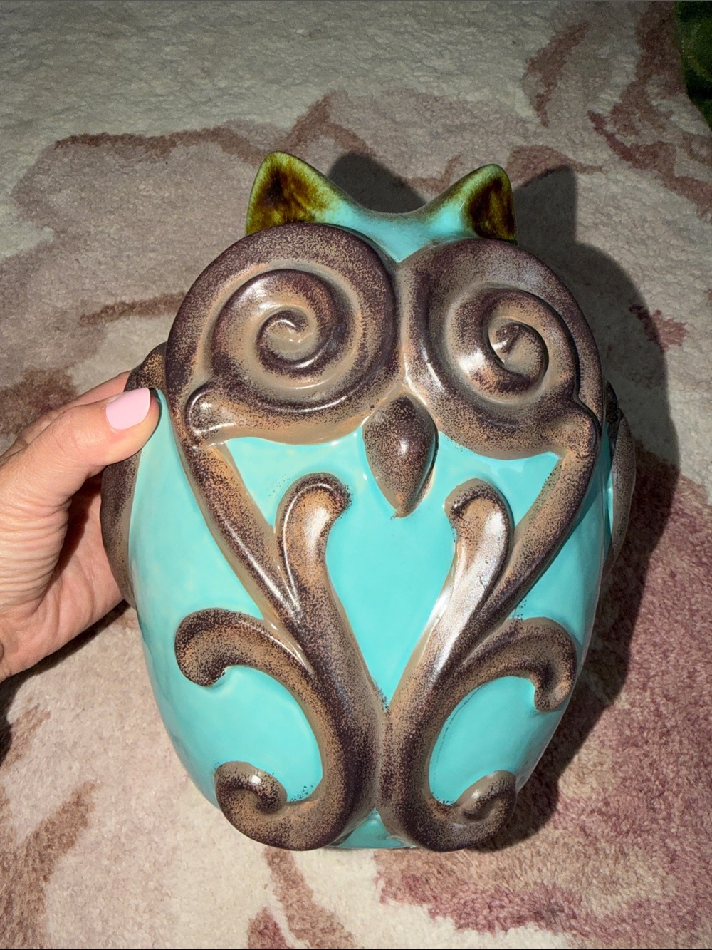 Decorative Turquoise Owl Ceramic Sculpture - Unbranded